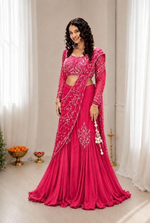 Trending Stylelish BB 73  Chinon Silk Pink Lehenga choli manufacturers in Gujarat
